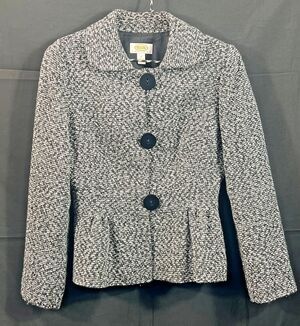 Talbots Petite Tweed Jacket Size 4 Black White Preppy Blazer